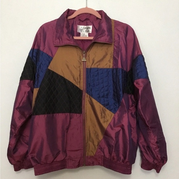Casual Isle Vintage Colorblock  Windbreaker Jacket & Pants Metallic - Picture 3 of 7